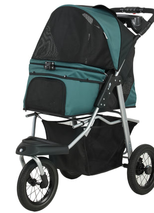 Dog Stroller, Foldable Dog Stroller with 12" Rubber Wheels for Small Dogs, Up to 22 LBS, Dark Green