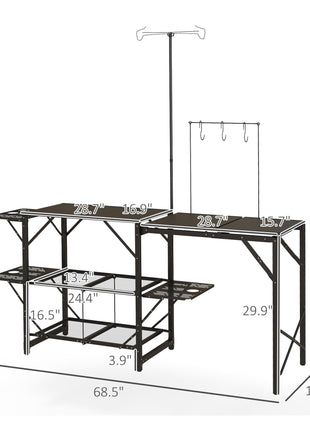 Folding Camp Kitchen, Camping Table Cooking Station with Adjustable Lamp Stand