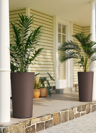 29 Inch Outdoor Planter, Set of 2 Plastic Flower Pots, Weather and UV Resistant Stackable Large Planters, Brown