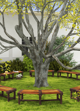 Wooden Garden Bench, Semicircular Round Outdoor Tree Bench, Wrap Around Park Bench for Yard, Patio, Deck, Lawn, Brown