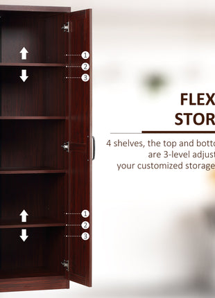 63" 2-Door Kitchen Pantry, Freestanding Storage Cabinet with 5-tier Shelving and 2 Adjustable Shelves for Dining Room, Espresso