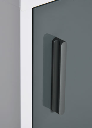 Bathroom Medicine Cabinet with Shelves Inside & On Door, Locking Medical Cabinet for Child & Pet Safety, First Aid Bathroom Wall Cabinet, White and Gray