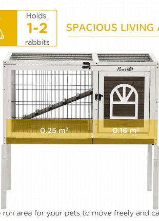Wood Rabbit Hutch, Elevated Guinea Pig Cage with Run, Coffee