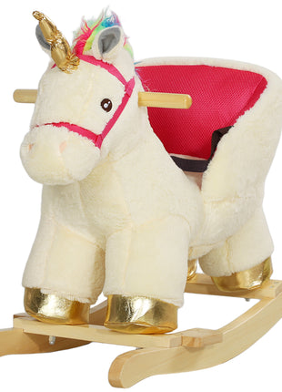 Kids Rocking Horse, Unicorn with Realistic Sound, Safety Belt & Wooden Base for 18-36 Months