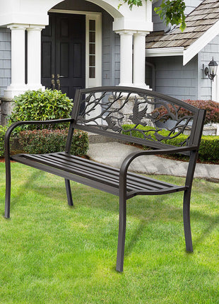 50" Vintage Bird Pattern Garden Cast Iron Patio Bench - Brown