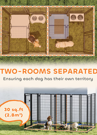 Outdoor Dog Kennel with Two-Room Design, Water-Resistant & Sun-Proof Cover, for S, M, L Dogs, 8' x 4' x 6'