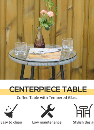 3 Piece Patio Bistro Set, PE Rattan with Cushioned Barrel Chairs & Glass Coffee Table, Conversation Set, Cream White