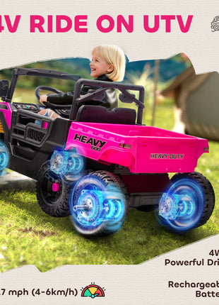 24V 4WD Kids Ride On Car with 6 Wheels Electric Ride On Car with Dump Bed, Remote for 3-6 Years, Pink