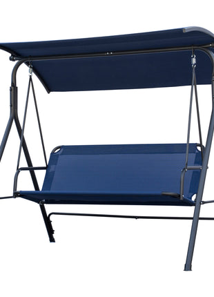 3-Person Porch Swing with Stand, Outdoor Swing for Patio Porch with Adjustable Tilt Canopy and Comfortable Swing Bench-Style Seat, Steel Frame, Dark Blue