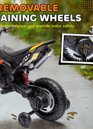 12V Aprilia Licenced Kids Motorcycle with Training Wheels, Spring Suspension, LED Light, USB, Music, Yellow