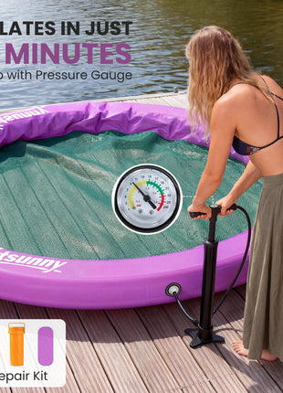 8FT Inflatable Water Hammock Floating Ring, Inflatable Floating Dock Platform for for Lakes, Pools, Oceans, Purple