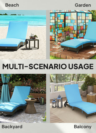 Patio Wicker Chaise Lounge Chair, Outdoor PE Rattan Sun lounger with Adjustable Backrest and 2 Wheels, Sky Blue