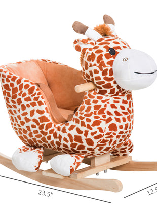 Kids Plush Rocking Horse Giraffe Style Themed Ride-On Chair Toy With Sound Brown