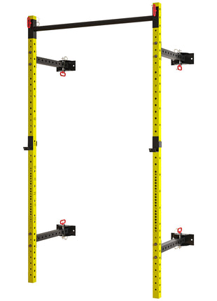 Folding Squat Rack with Pull Up Bar, Wall Mounted and Adjustable, 1000 Pounds Capacity Power Rack, Yellow
