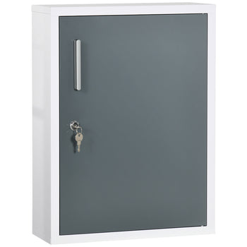 Bathroom Medicine Cabinet with Shelves Inside & On Door, Locking Medical Cabinet for Child & Pet Safety, First Aid Bathroom Wall Cabinet, White and Gray