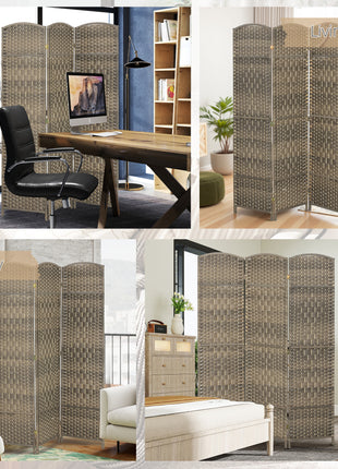 Folding Room Divider Screen 3 Panel 6' Tall Privacy Screen Freestanding Wood Partition for Home Office, Dark Rustic Oak