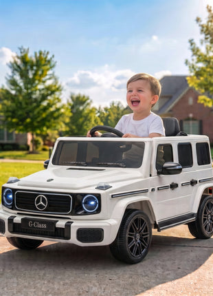 Licensed Mercedes-Benz G580 12V Kids Ride On Car with Remote, Soft Start, Headlights, Seat Belt, Music, USB, Horn, White