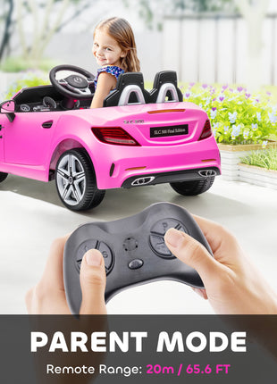 Mercedes SLC 300 Licensed Kids Electric Car with Remote Control, 12V Battery Powered Kids Ride on Car with Music, Lights, Suspension for 3-6 Years Old, Pink