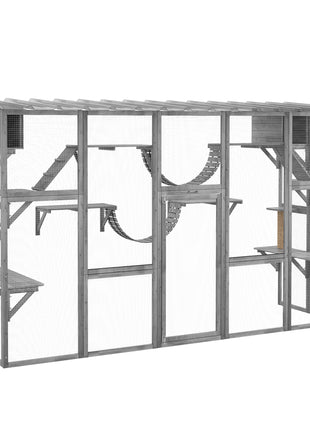 Catio Playground Cat Window Box Outside Enclosure for Multiple Cats w/ Shelves & Bridges, Gray