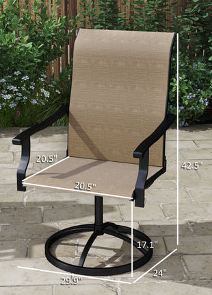 Patio Swivel Chairs Set of 2, High Back Patio Dining Chairs with All-Weather Mesh for Backyard, Lawn, Garden, Brown
