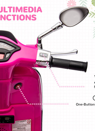 Vespa Licensed Kids Motorcycle 6V Toddler Motorcycle with Music, FM Radio, Headlight, Pink