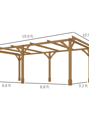 20' x 10' Wood Pergola, Outdoor Gazebo Grape Trellis with Stable Structure for Climbing Plant Support, Dark Brown