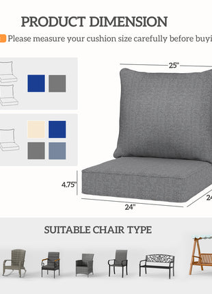 Patio Chair Cushions Set of 2 with Seat & Backrest, Fade Resistant Seat Replacement Cushion Set, Gray
