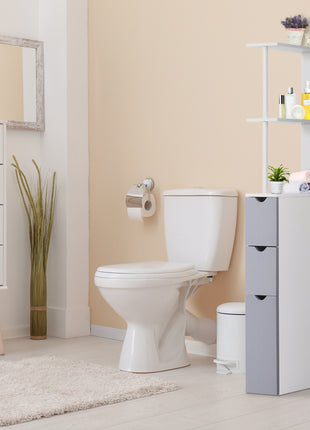 54" Tall Bathroom Storage Cabinet, Freestanding Linen Tower with 2-Tier Shelf and Drawers, Narrow Side Floor Organizer, White