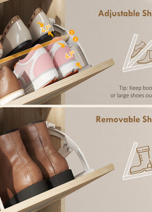 Shoe Cabinet with 2 Flip Drawers, Boho Narrow Shoe Storage Cabinet, Oak