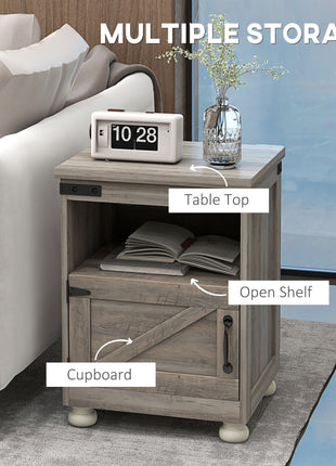 Side Table with Storage, End Table with Open Shelf, Cupboard and Wood Legs, Modern and Farmhouse Style, Gray