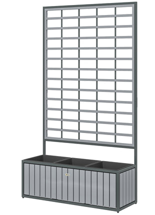 Wooden Raised Garden Bed with Trellis, Removable Pots, for Backyard, Patio, Balcony, 29" x 11" x 52", Gray