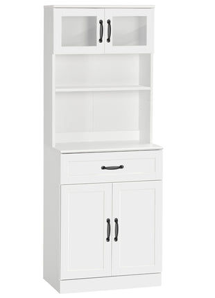 Freestanding Kitchen Pantry, 4-Door Buffet Cabinet with Hutch, Coffee Bar with Adjustable Shelves, 63.5 Inches, White