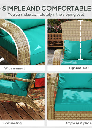 Patio Adirondack Chair with Rattan Wicker, Soft Cushions, Tall Curved Backrest for Deck or Garden, Sky Blue