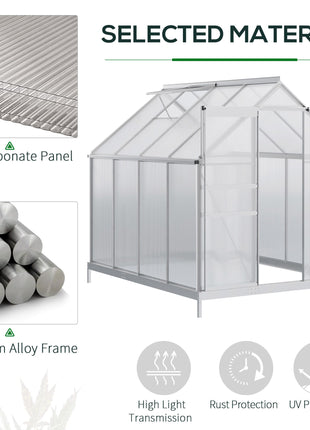 8' x 6' Aluminum Outdoor Greenhouse, Polycarbonate Walk-in Garden Greenhouse Kit with Adjustable Roof Vent, Rain Gutter and Sliding Door for Winter, Silver