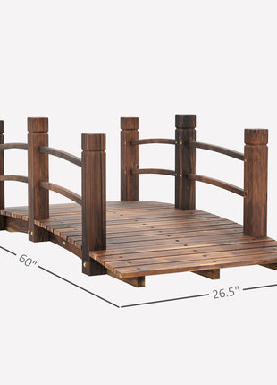 Fir Wood Garden Bridge Arc Walkway with Side Railings for Backyards, Gardens, and Streams, Stained Wood, 60" x 26.5" x 19"