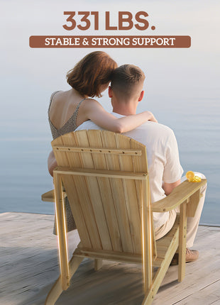 Oversized Adirondack Chair, Outdoor Fire Pit and Porch Seating, Classic Log Lounge w/ Built-in Cupholder, Natural Wood