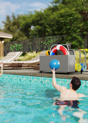 PE Rattan Pool Float Storage Organizer with Wheels, Mixed Gray