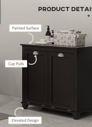 Bathroom Storage Cabinet, Tilt-Out Laundry Hamper with 2 Compartments, Black