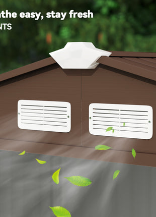 7' x 4' Outdoor Storage Shed, Garden Tool House w/ Foundation Kit Vents & Sliding Doors for Backyard Patio, Brown
