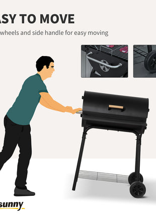30" Portable Charcoal Barbecue Grill with Wheels Outdoor Barbecue with Adjustable Charcoal Rack, Storage Shelf, for Garden Camping Picnic