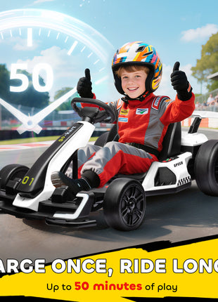 24V 7.5 MPH Electric Go Kart with Adjustable Seat, Slow Start, White
