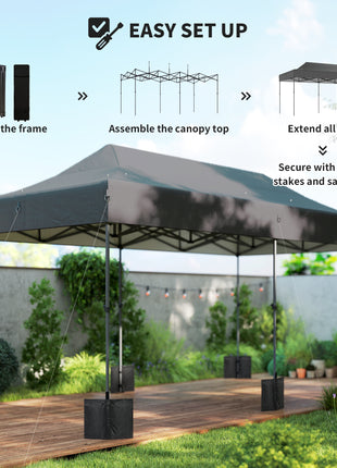 10 x 20 ft Pop Up Canopy Tent, Heavy Duty UPF50+ Outdoor Portable Instant Canopy Shelter with Wheeled Bag, Dark Gray