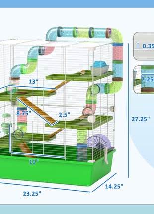 23" 5-Tier Hamster Cage with Wheel and Water Bottle, Green