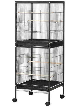 55" 2 In 1 Bird Cage Aviary Parakeet House for finches, budgies with Wheels, Black