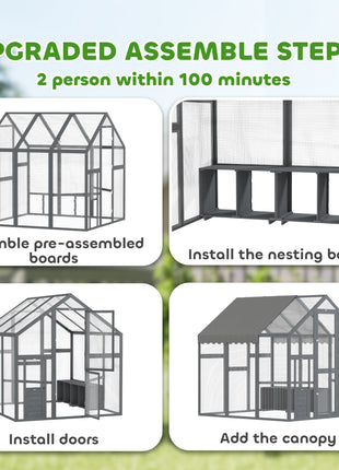 Large Wooden Chicken Run with Waterproof & Anti-UV Cover, for 6-8 Chickens, for Backyard, Farm, 5.5' x 6' x 6'