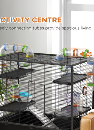 Small Animal Cage for Syrian Hamster, Gerbil Cage with Tubing System, Running Wheel, Ramps, Platforms