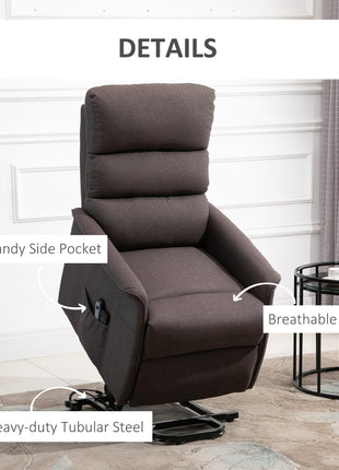 Power Lift Assist Recliner Chair for Elderly with Remote Control, Linen Fabric Upholstery, Brown
