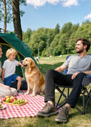 Camping Chair for Adults, Portable Folding Camping Chair with Side Pockets, Cup Holders, Carry Bag, Blue and Gray