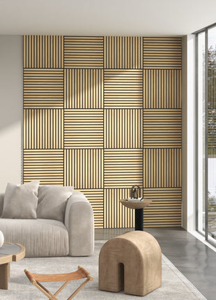 24" x 24" Wood Panels for Wall, 4 Pack Acoustic Panels, Sound Absorbing Slat Wall for Wall Decor, Home, Oak