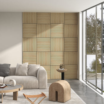 24" x 24" Wood Panels for Wall, 4 Pack Acoustic Panels, Sound Absorbing Slat Wall for Wall Decor, Home, Oak